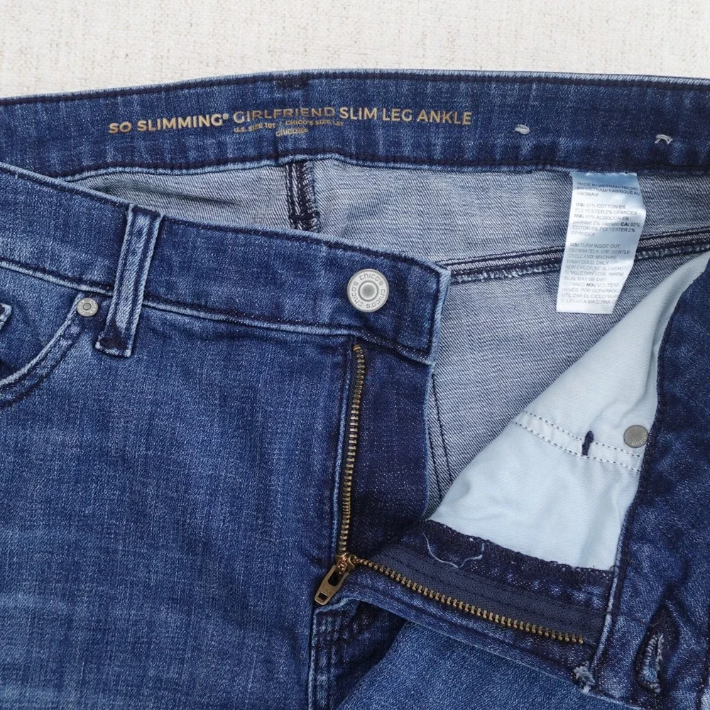 Chicos So Slimming Jeans US10 Blue Girfriend Slim Leg Ankle Mid Rise Medium Wash - Picture 6 of 13